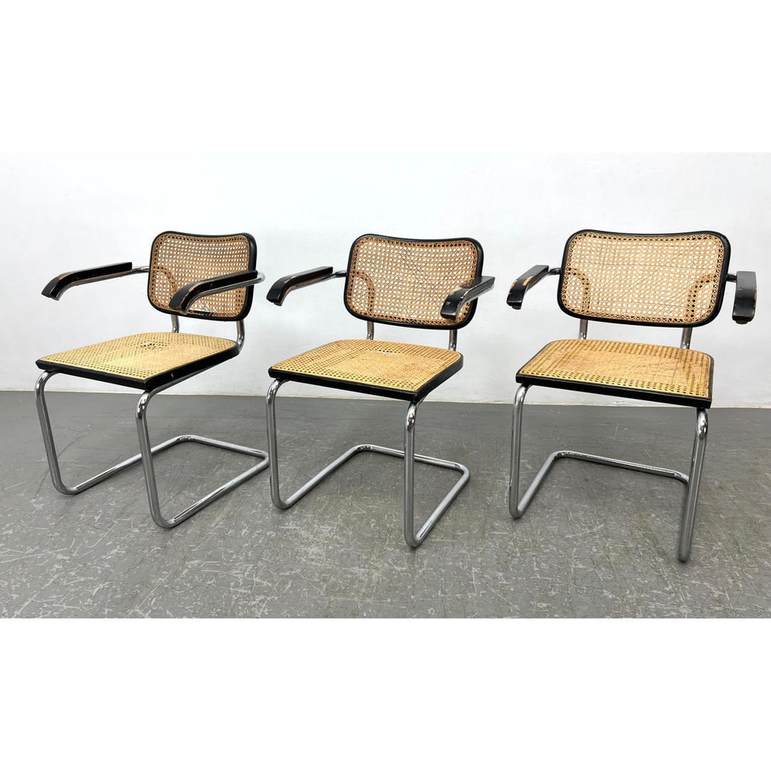 Set 3 STENDIG Caned Seat Chrome Tube Frame Dining Chairs. Cesca model. (1 of 16)