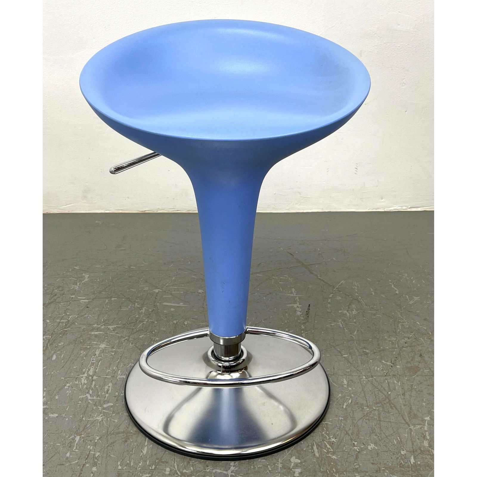 Magis bombo design baby blue plastic and chrome adjustable bar stool. Steffano Giovannoni made in It (1 of 14)