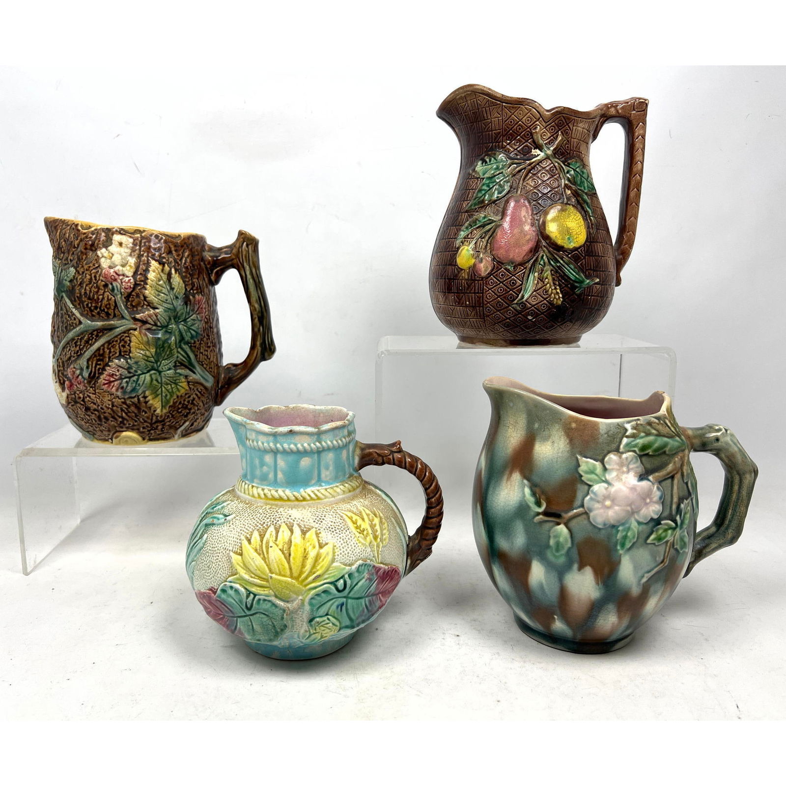 4pc Collection Majolica Pitchers. GRIFFIN SMITH and HILL Tea Rose. Also Water Lilies. Also Grape Clu (1 of 18)