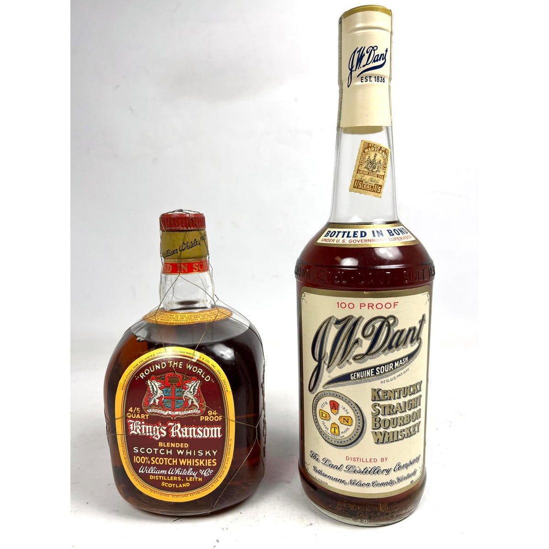 2 pc. J.W. Dant Kentucky straight Bourbon Whiskey (Made 1961, Bottled 1967). Kings Ransom Scotch Whi (1 of 13)