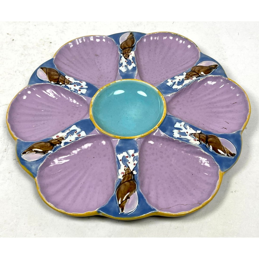 Antique Majolica Oyster Plate. Colorful Patterns. (1 of 8)
