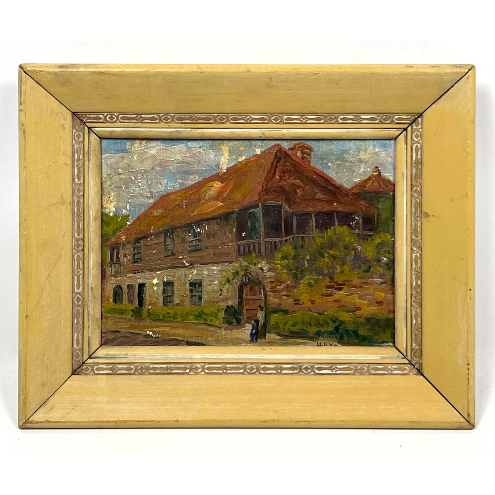 LESSER URY Signed Painting. House with People. Signed URY. (1 of 10)