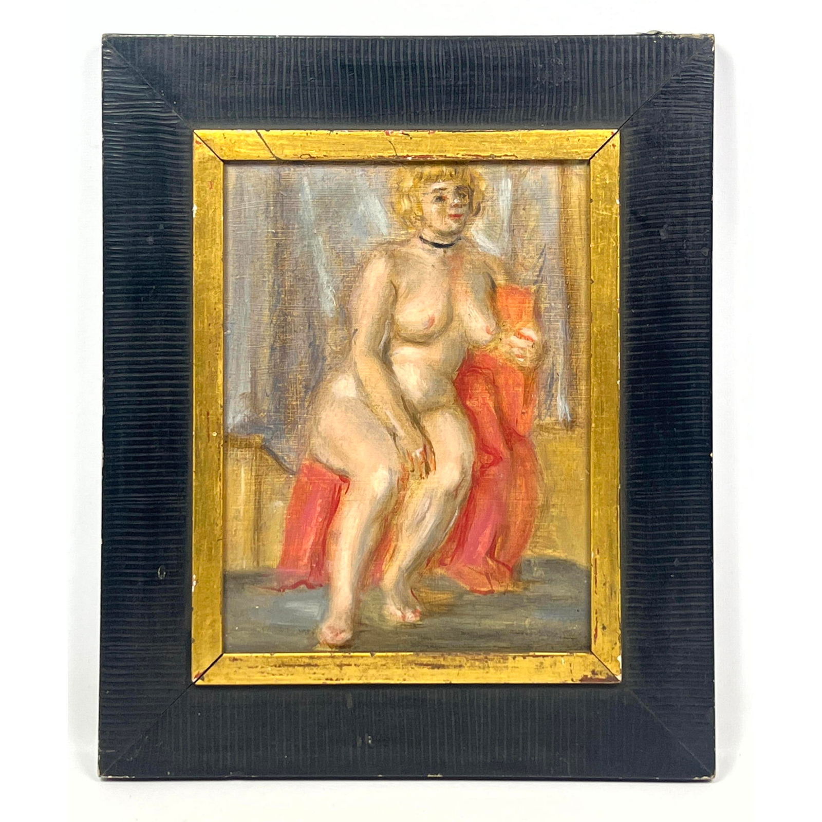 Unsigned Painting on Board attributed to Reginald Marsh: Unsigned Painting on Board attributed to Reginald Marsh Dimensions: Frame Height: 13.25 inches, Frame Width: 11 inches. - Image Size: Image Height: 8.75 inches, Image Width: 6.5 inches. --- US Packing