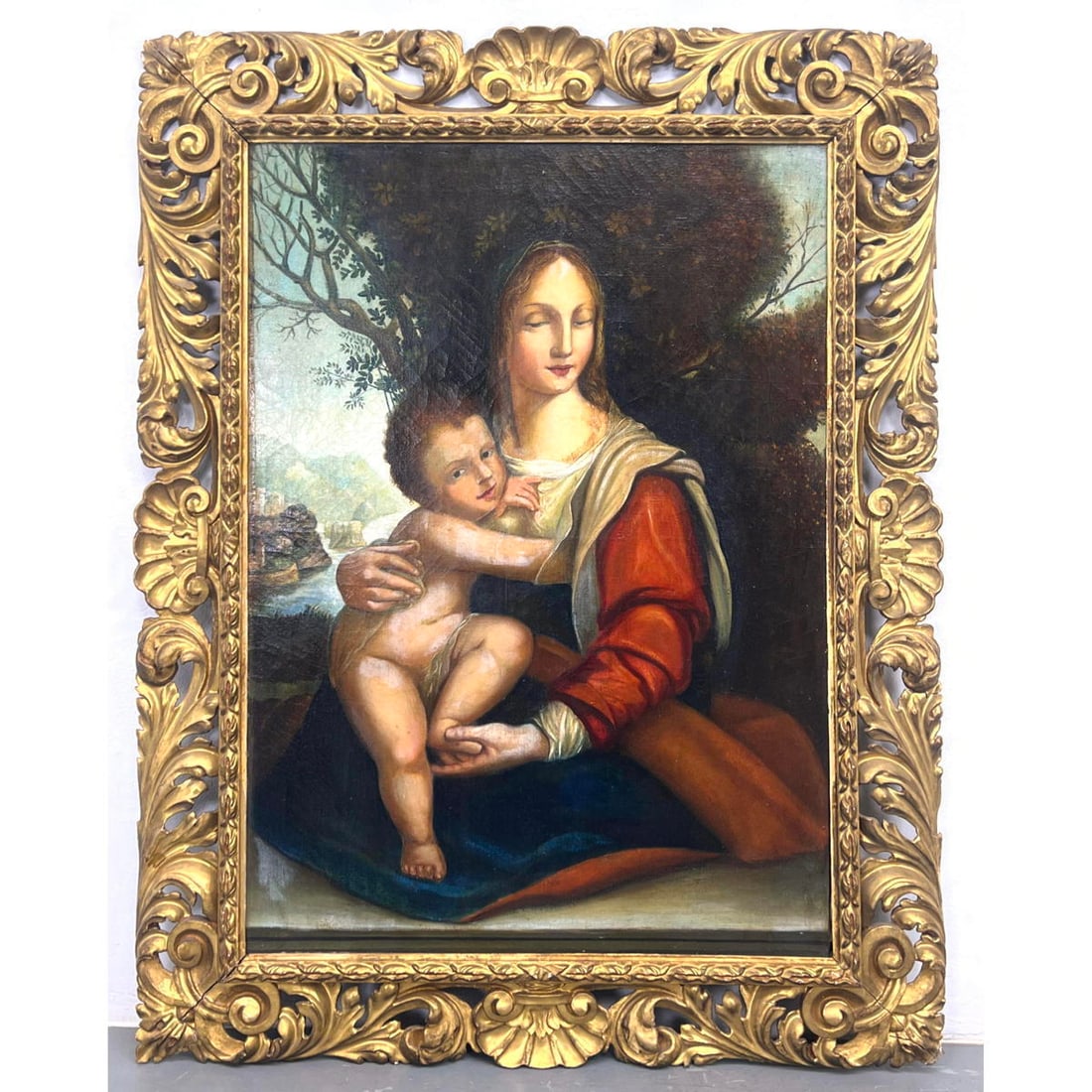 Antique Painting Madonna dell’Albero. after Cesare da Sestoon Canvas of Madonna and Child. Ornate (1 of 7)
