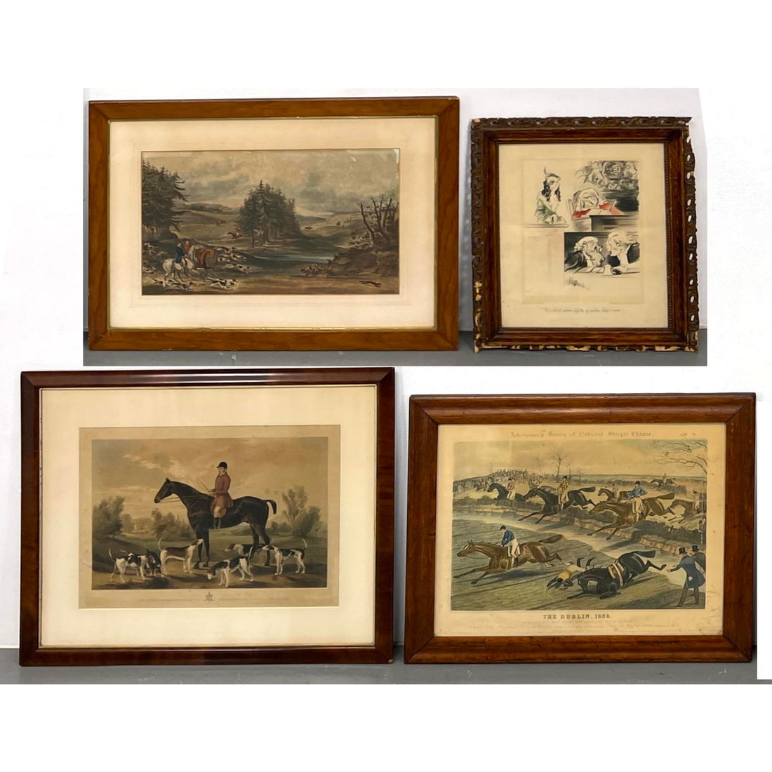 4 pc Hunt horse prints. The Dublin 1856, Cambridgeshire hounds, EDMUND BLAMPIED dog print. "For she' (1 of 20)
