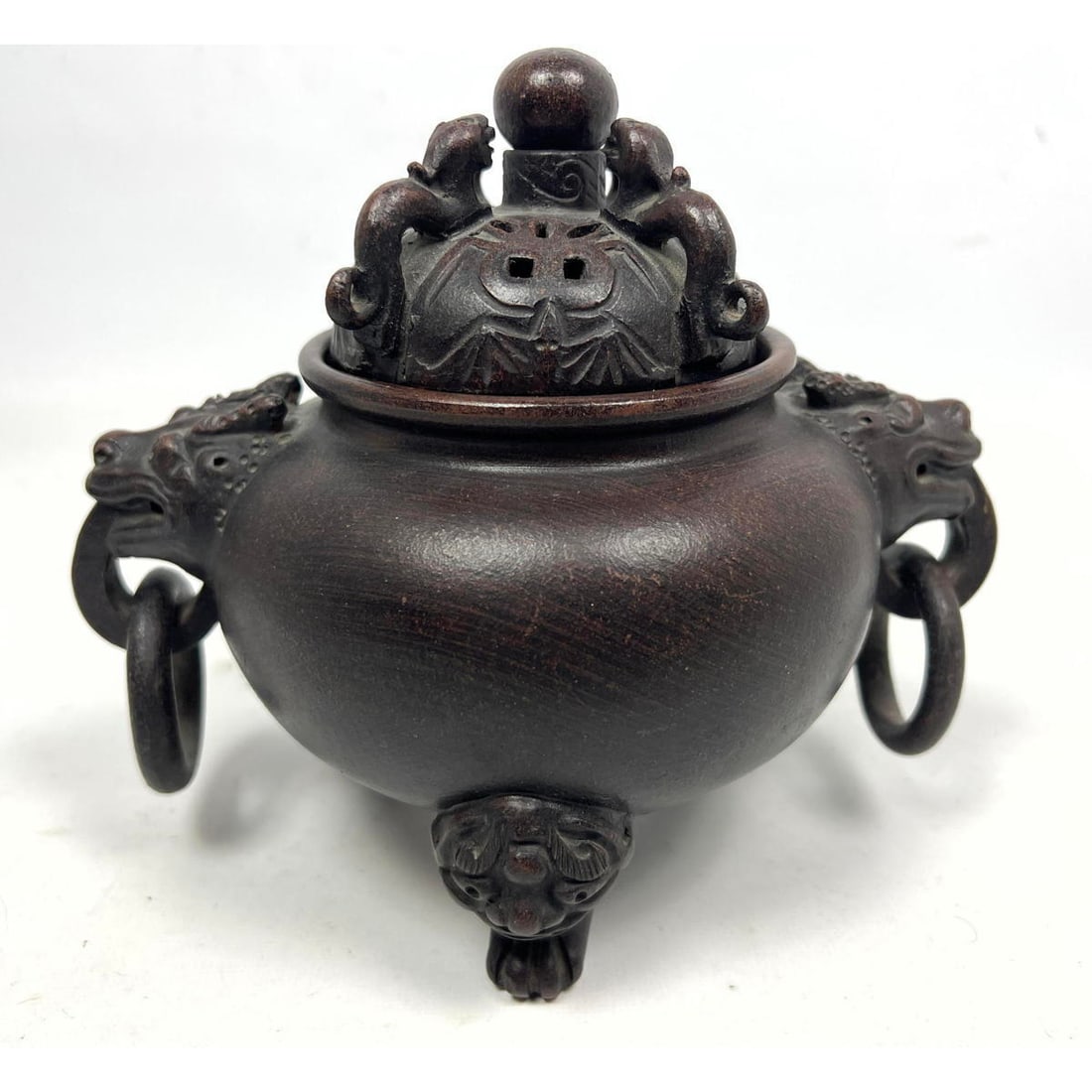 Chinese Yixing Zisha Pottery Incense with Ring Handles.: Chinese Yixing Zisha Pottery Incense with Ring Handles. Dimensions: Height: 6.5 inches, Width: 8 inches, Depth: 5 inches. --- US Packing and Shipping charge: In house shipping available. Will be calcu