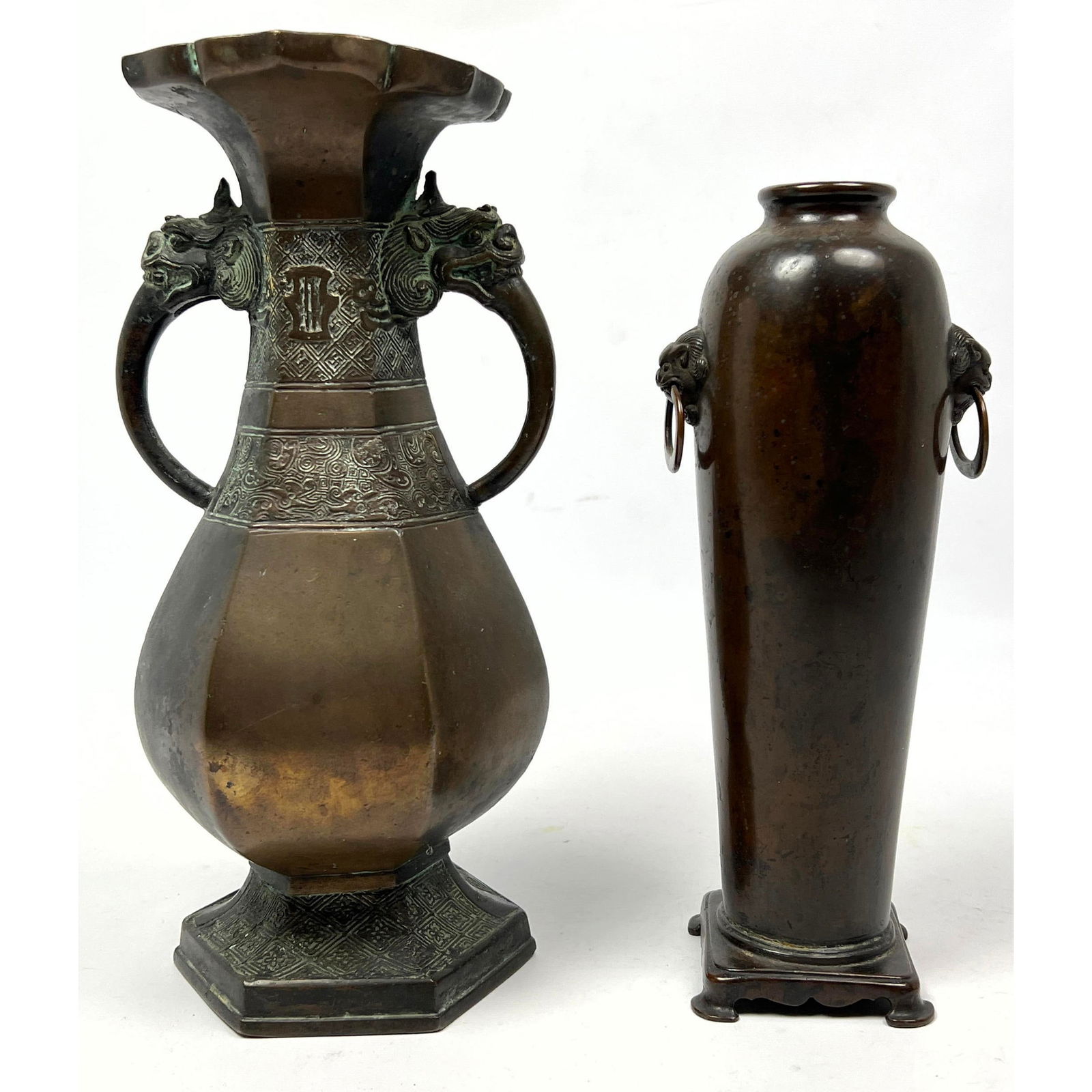 2pcs Asian Bronze Vases. Decorative handles. (1 of 17)