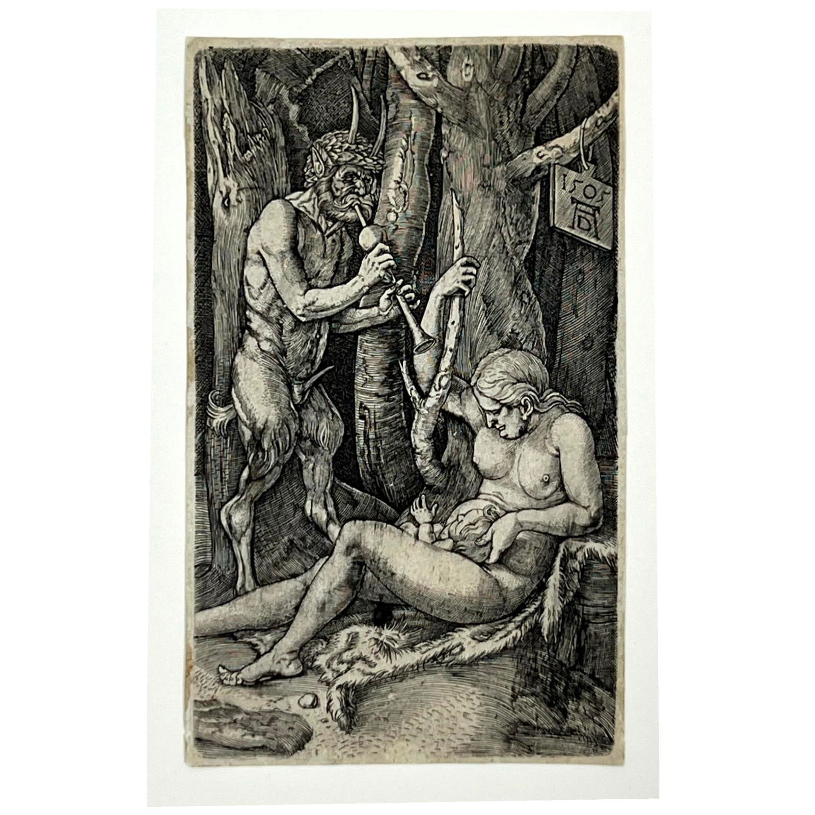 After Albrecht Durer Engraving. Woman with child visited by Faun. Matted; Unframed (1 of 11)
