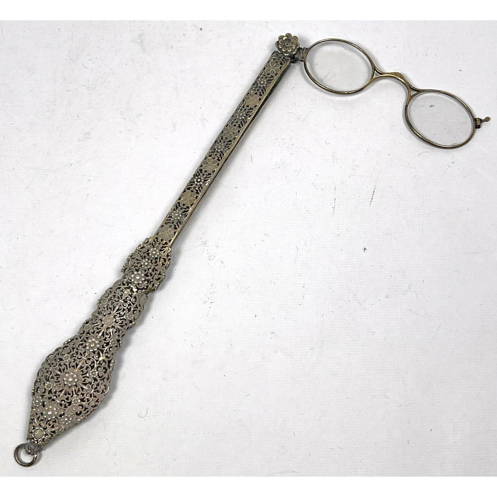Ladies French Silver Victorian Lorgnette Folding Glasses. Filigree design. (1 of 11)