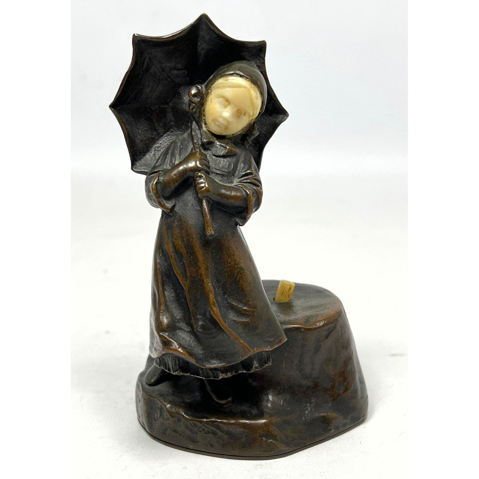 Tereszczuk Figural Bronze Bell Push. Girl with Umbrella. Made in Austria. (1 of 11)