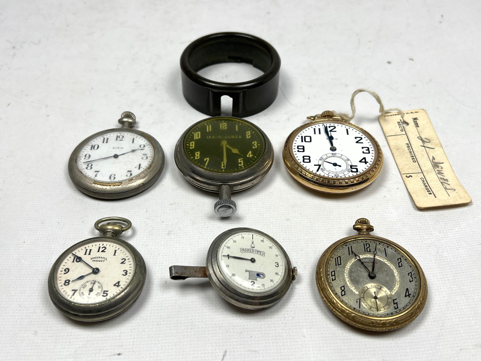 6pcs Vintage Pocket watches and a Timer. Elgin, Ingersol, Lee d Clock, Parker Timer, (1 of 20)