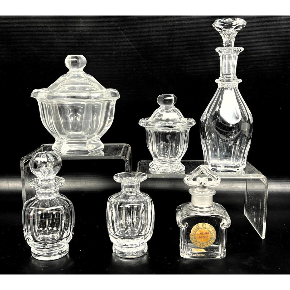 6pc BACCARAT French Crystal Stoppered Lidded Bottles. Decanter. All marked. (1 of 19)