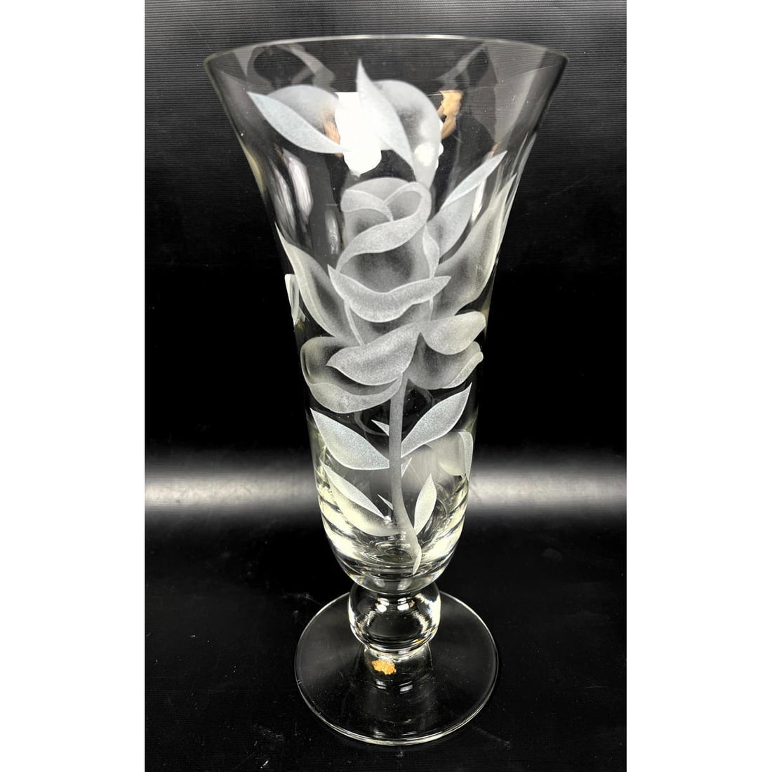 Signed Franz Grosz Art Deco Vase: Clear footed vase with etched decoration.: Signed Franz Grosz Art Deco Vase: Clear footed vase with etched decoration. Dimensions: Height: 12.5 inches, Width: 5.75 inches, Depth: 5.75 inches. ---