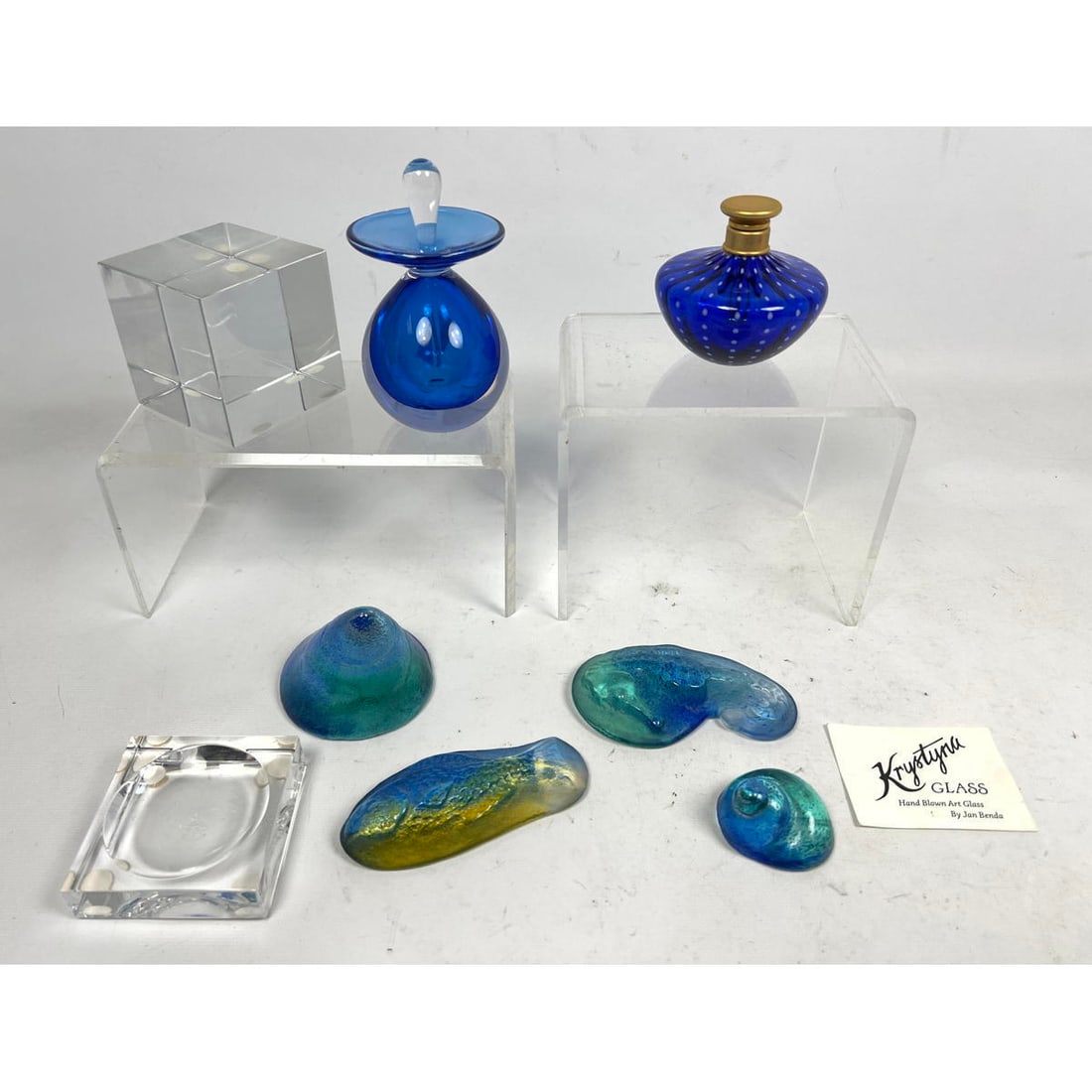 Art Glass Lot.   Blue perfume bottle, Baccarat, Krystyna Glass by Jan Banda, (1 of 18)
