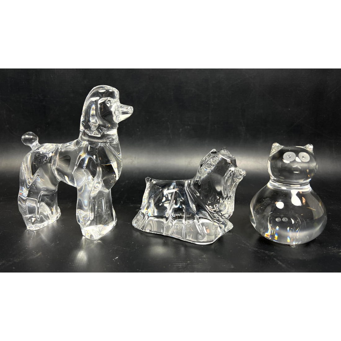 3pc Collection BACCARAT French Crystal. Poodle Dog Sculpture. Terrier Dog Figure. Cat Sculpture. All (1 of 12)