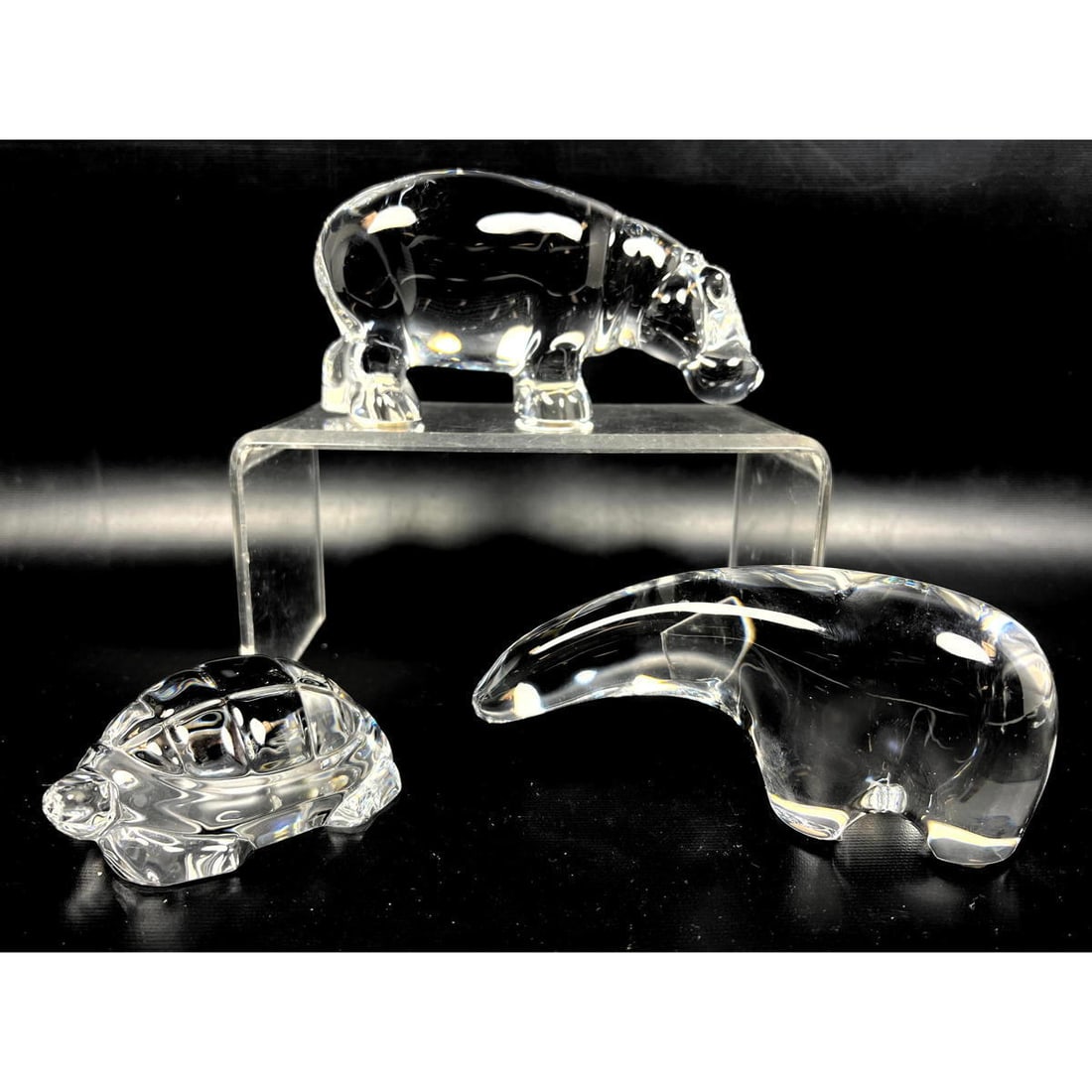 3pc Collection BACCARAT French Crystal. Hippo. Polar Bear. Turtle. All marked Baccarat (1 of 12)