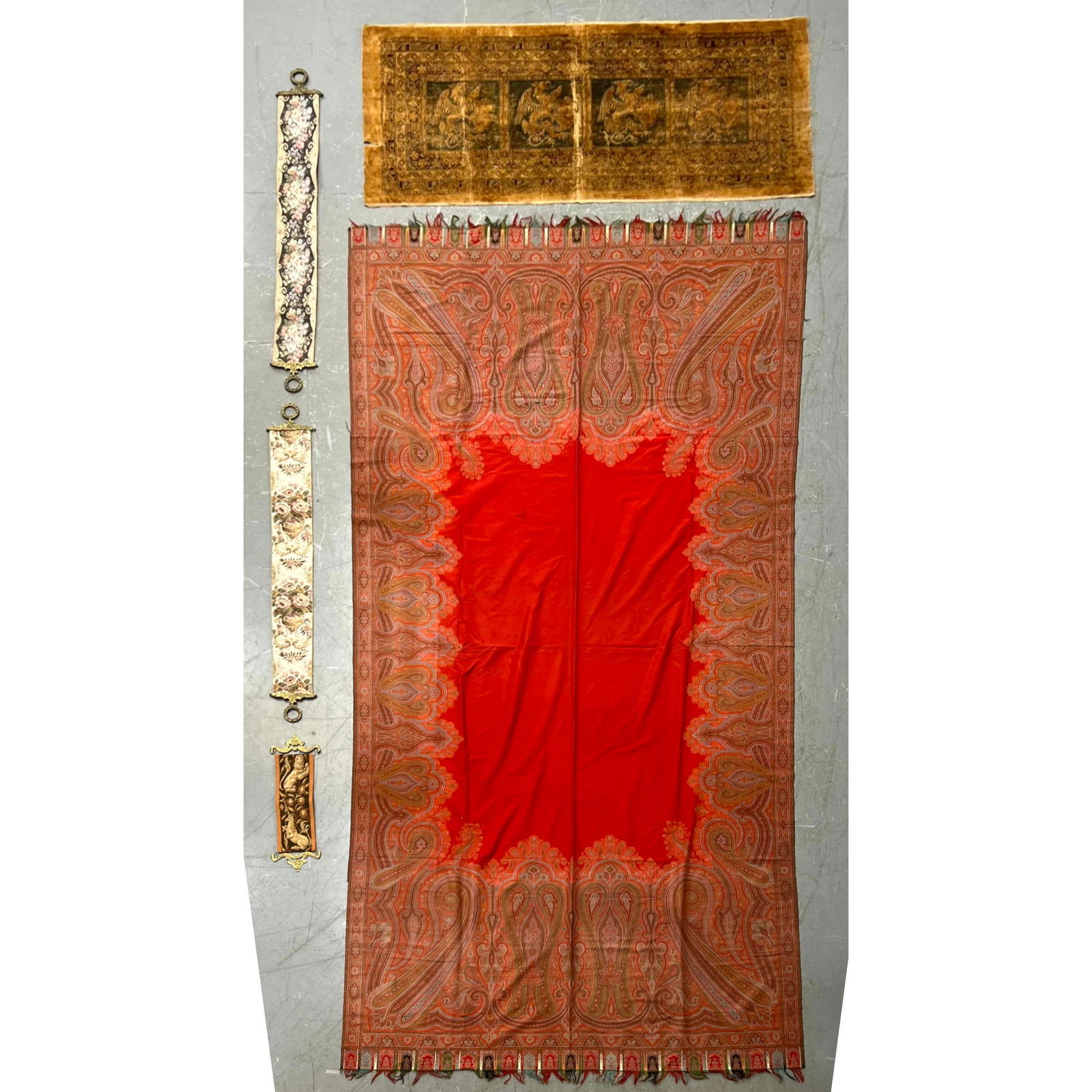 3pc Vintage Textiles. Large Paisley Wool Textile. Embroidered Velvet Panel. Floral (1 of 20)