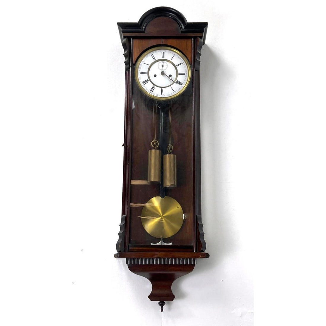 Antique Victorian Regulator Wall Clock. Enamel Face with separate minute dial and hand. (1 of 14)