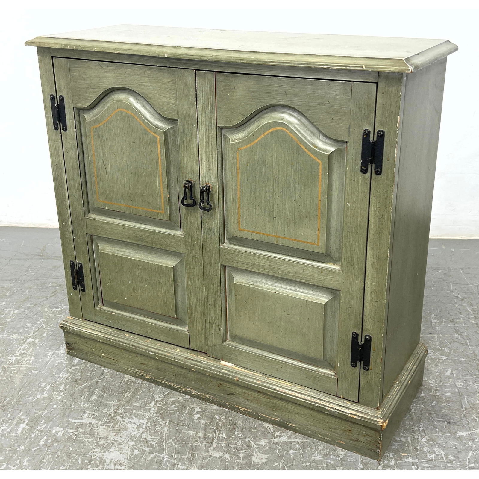 Vintage Green Pint Finished Two Door Storage Cabinet. Arch paneled doors. (1 of 12)