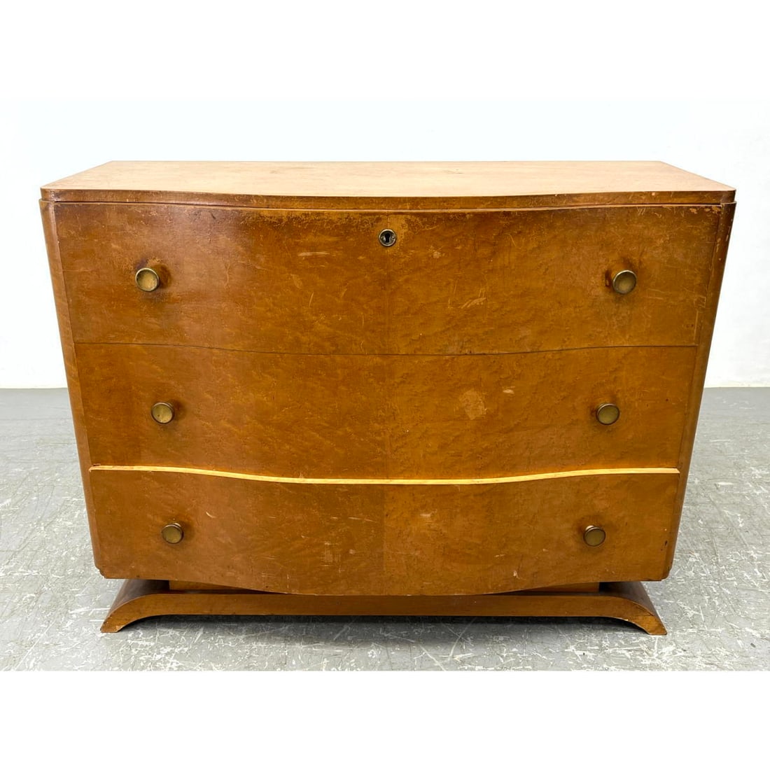 Maple Burl Serpentine Chest of Drawers on Plinth Base. French. c. 1928 (1 of 13)