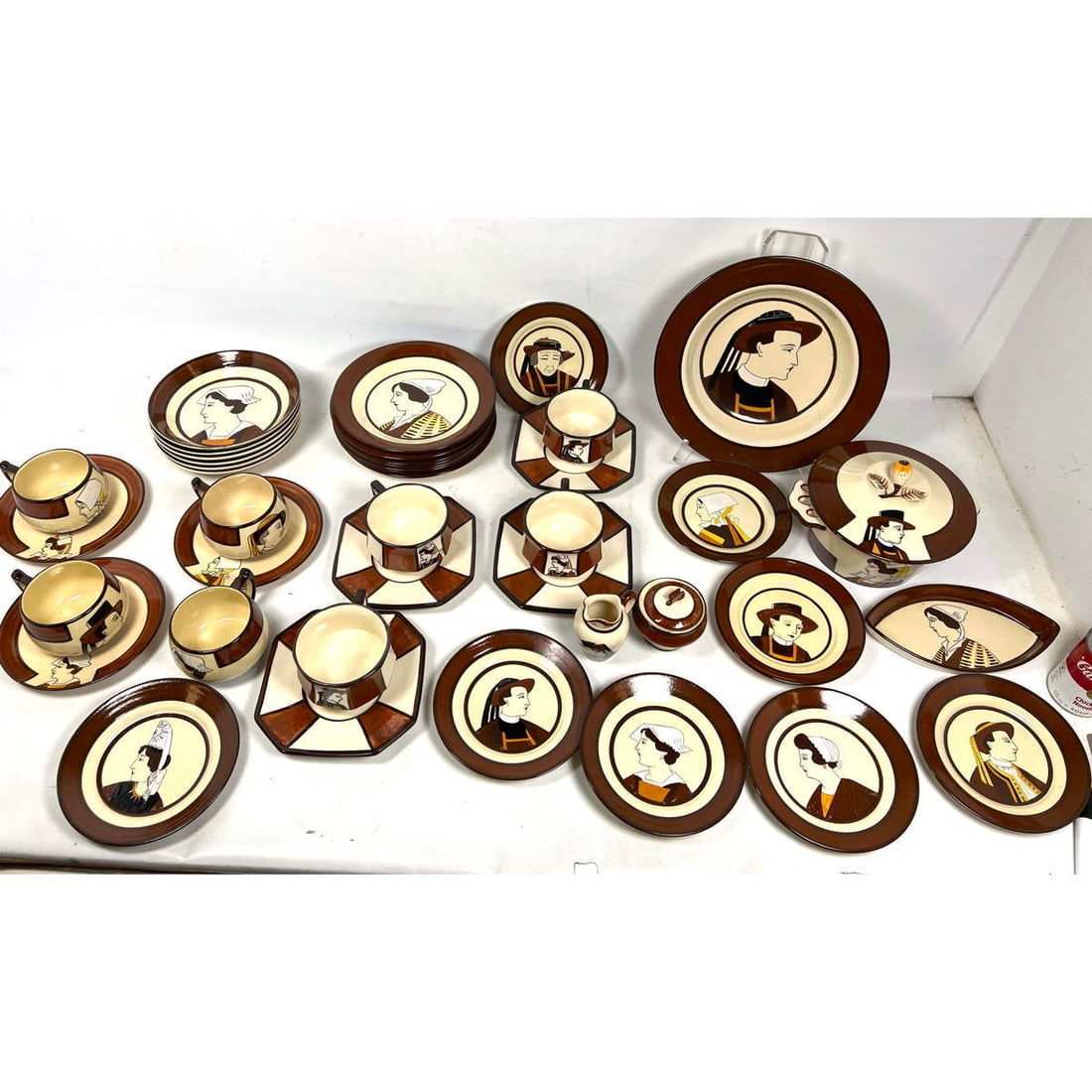 33 pcs Quimper  Representing Breton Characters Signed HB Quimper  China Dish set. Dishes.- Manufact (1 of 15)