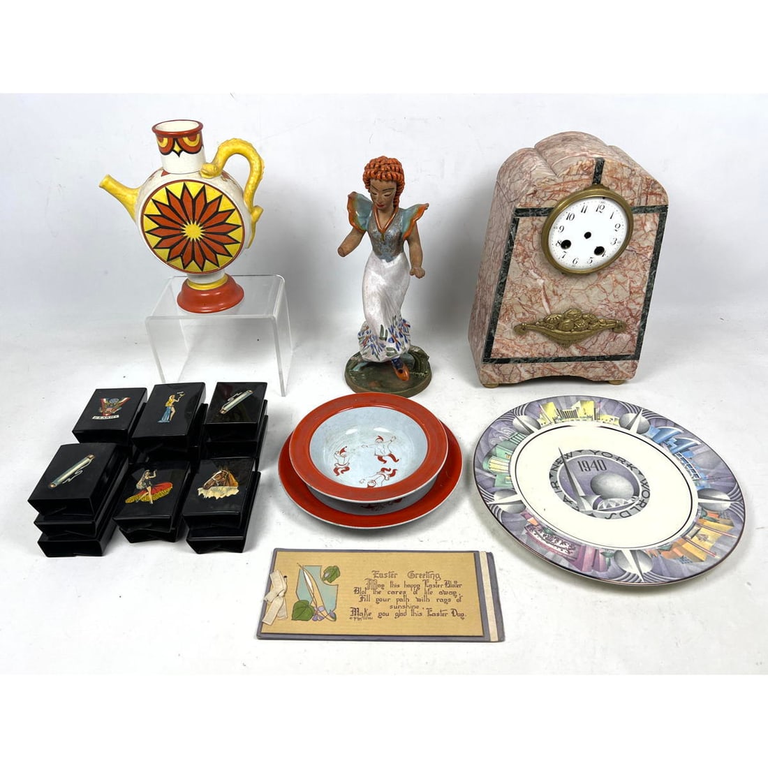 Vintage Mixed Shelf Lot. HOMER LAUGHLIN 1940 World's Fair Plate NYWF. Pr ARABIA Finland Elf plates. (1 of 19)