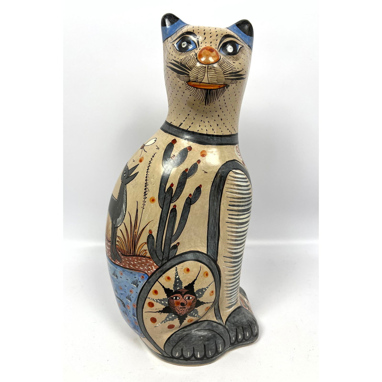 TONALA Signed Burnished Mexican Pottery Cat Sculpture (1 of 10)