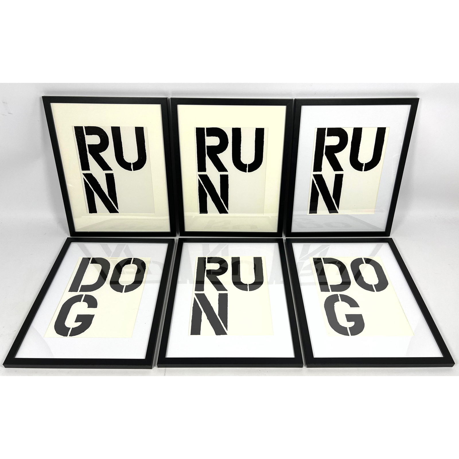 Christopher Wool set of 6 lithograph Prints "run dog".  Unmarked. (1 of 10)