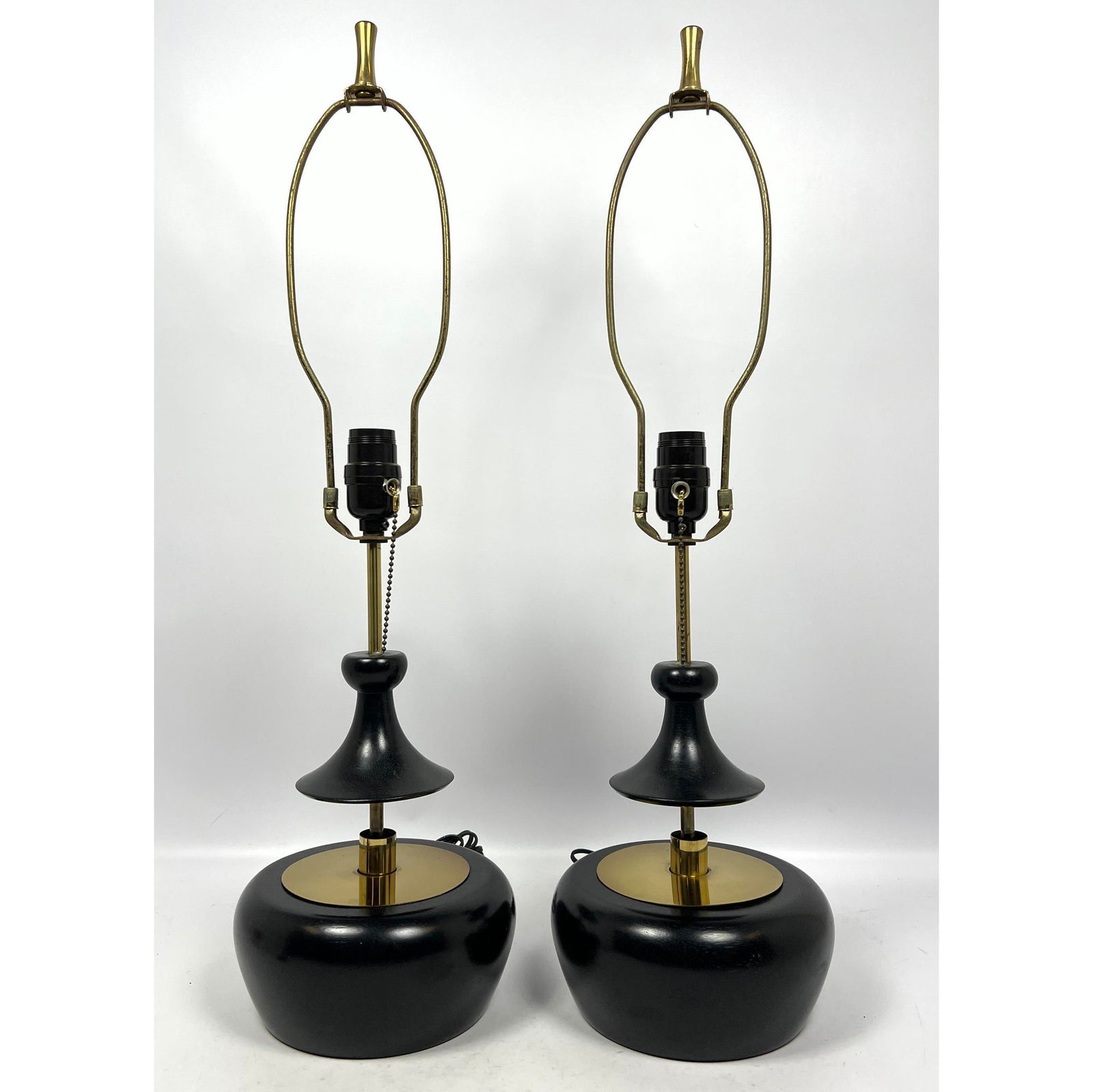 Black and Brass Trim Modernist Table Lamps. Novel mechanics to turn on/off. Move the black cone form (1 of 12)