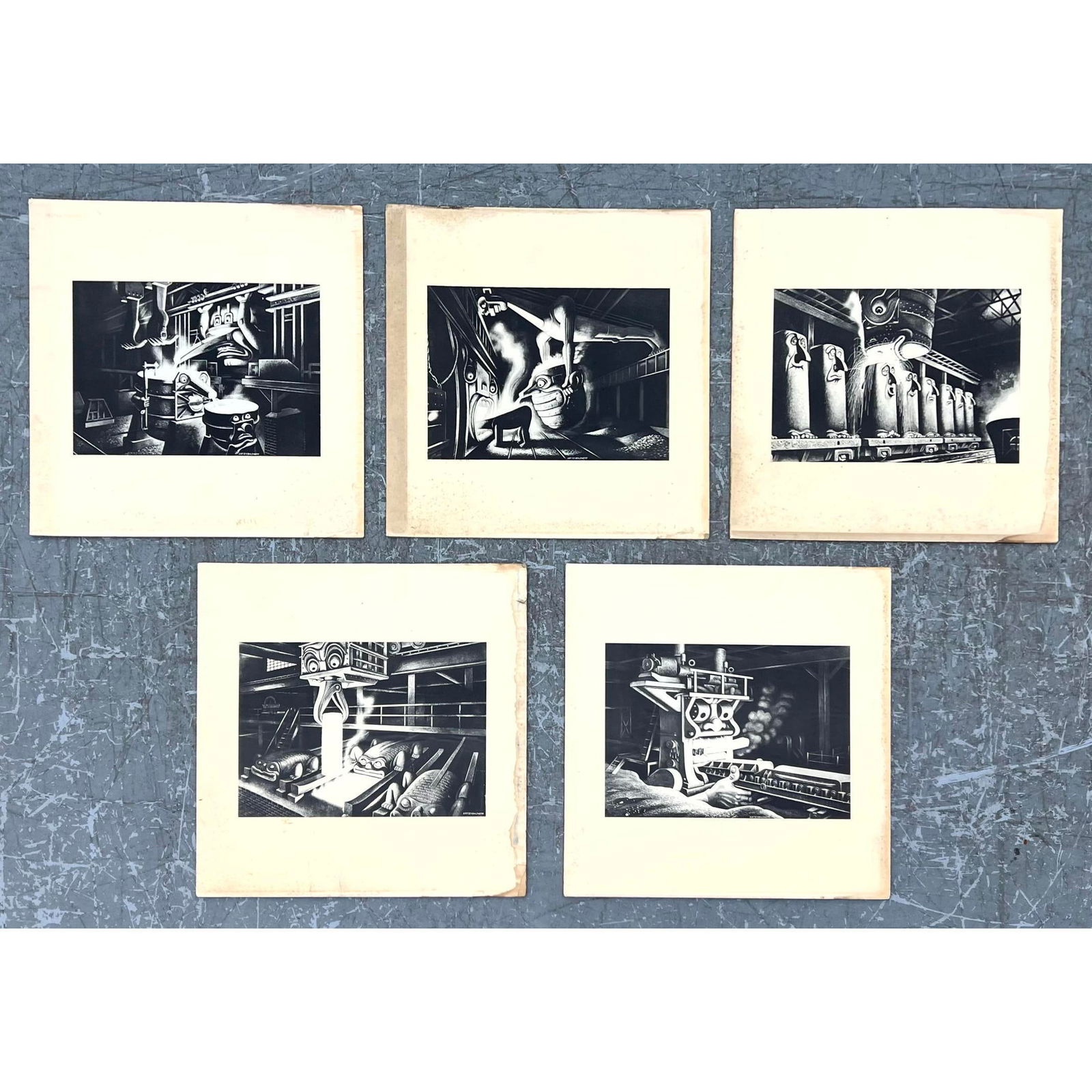 5pcs Boris Artzybasheff Woodblock Prints. Russian. steel making. (1 of 13)