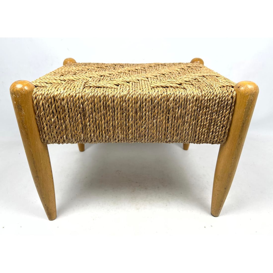 Blond Wood Woven Rush Foot Stool. (1 of 11)