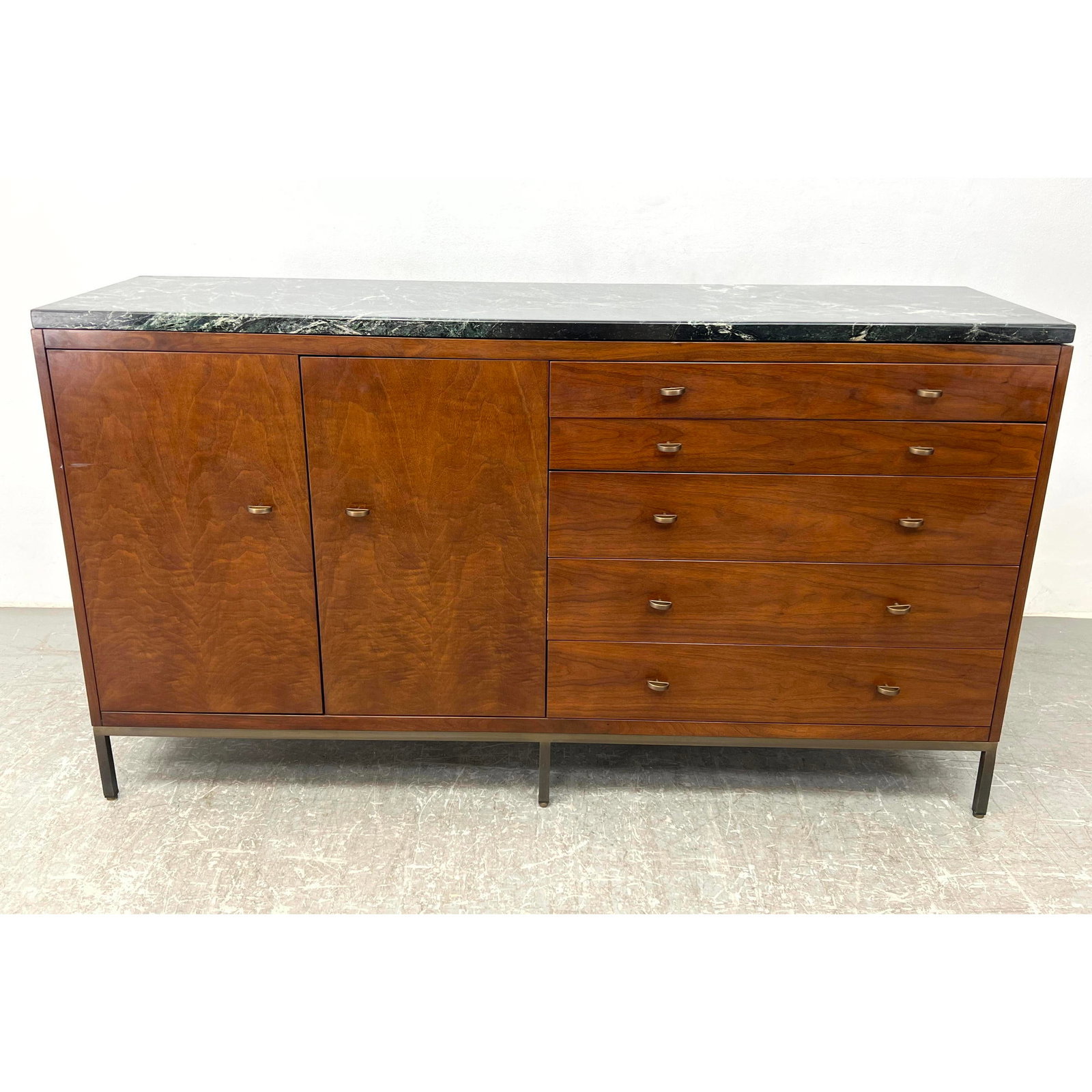 Baker Modern Marble Top Sideboard Credenza. Metal legs. Labeled Marble top. (1 of 9)
