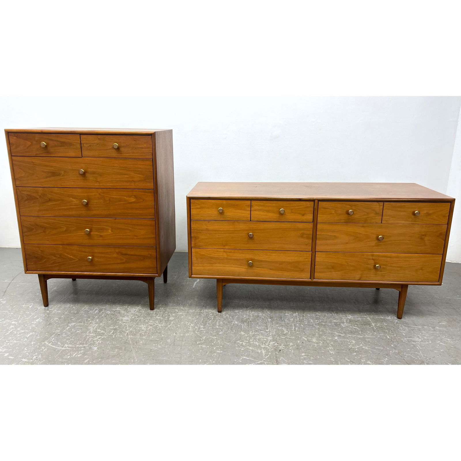 2pc DREXEL American Modern Kipp Stewart  Dressers. Tall Chest and Double Dresser. Metal Pulls. Marke (1 of 18)