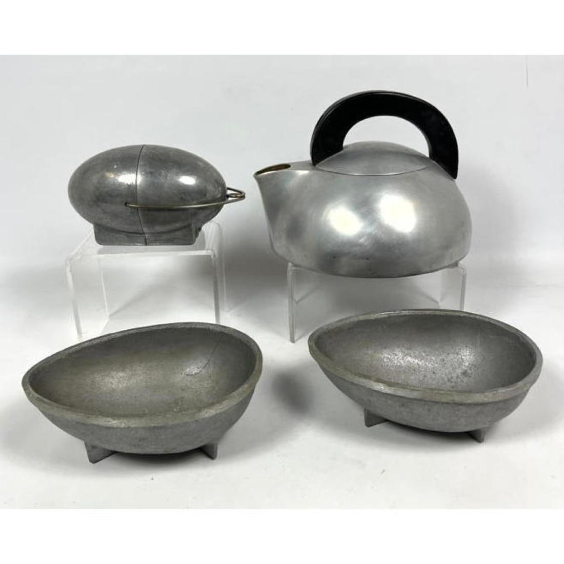 4pc Industrial Machine Age Design Lot. 1936 JOHN G RIDEOUT Magnalite Aluminum Tea Kettle. 2). RAYMON (1 of 15)