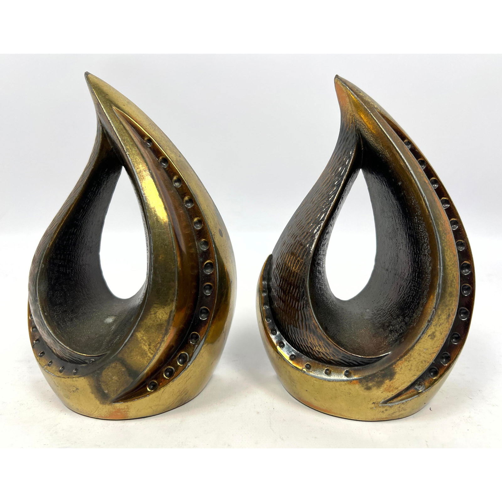 BEN SEIBEL for JENFRED  Metal Bookends Flame form.  Not marked. (1 of 9)