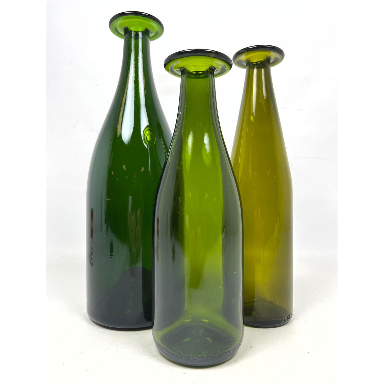 3 pcs Jasper Morrison for Cappellini '3 Green Bottles', 1988/1989, glass, (1 of 12)