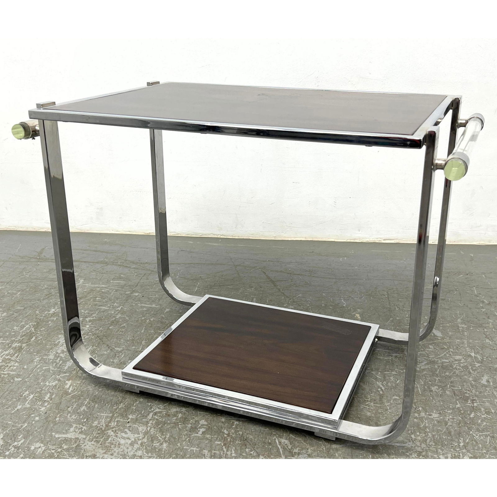 Ralph Lauren Chrome Lucite and Wood Bar Server. Standing not rolling. (1 of 10)