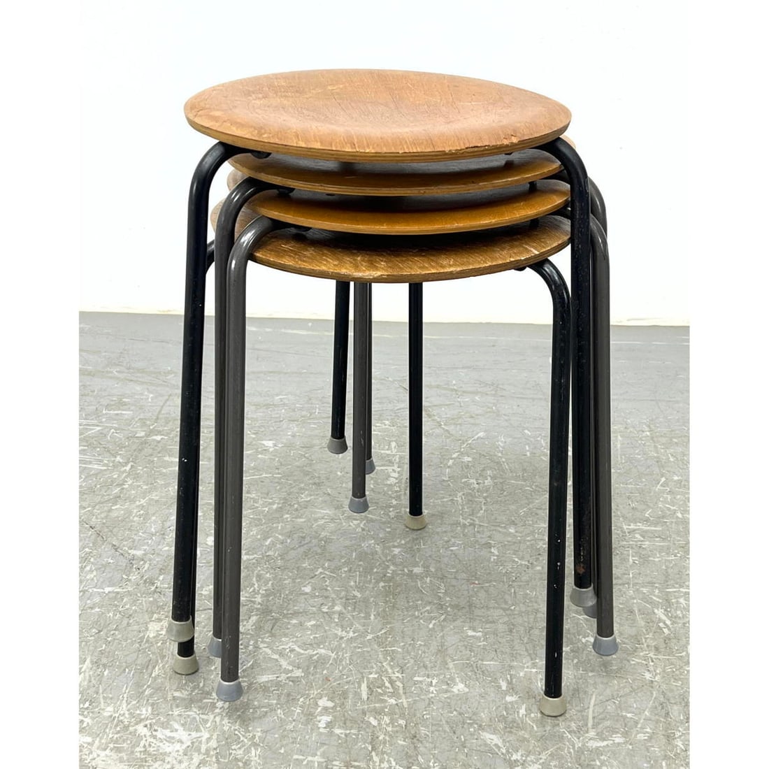 Set 4 Danish Modern Teak Top Stacking Stools. Possibly Early "Dot" Stools / Nesting Tables by Arne J (1 of 11)