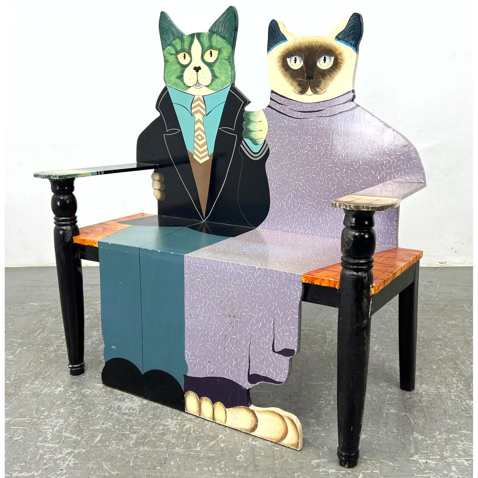 Ed Darwin Aviles Handpainted Cat Bench made for Department Some blemishes pictured. 56. (1 of 15)