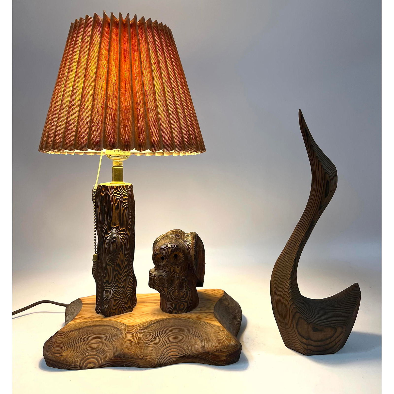 2pcs.  Witco Style Mid Century Modern Wood Lamp and Carved Duck.  Canada and California. (1 of 14)