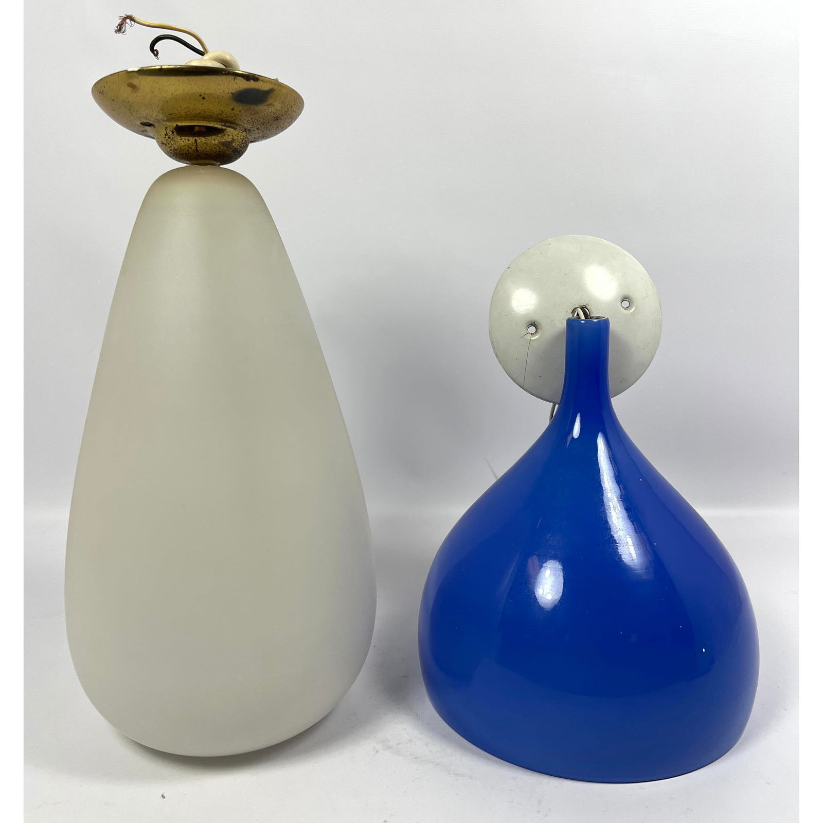 2pcs Pendant Lamps. Blue Massimo Vignelli Style Pendant Light with Frosted Milk Glass Teardrop Penda (1 of 14)