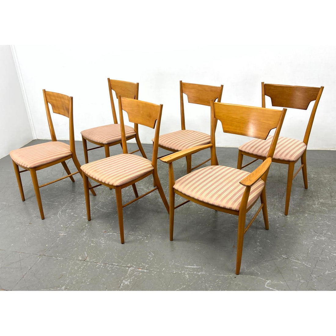 Set 6 Paul McCobb dining chairs from Perimeter Group for Winchendon. Modernist Maple Frames. Striped (1 of 15)