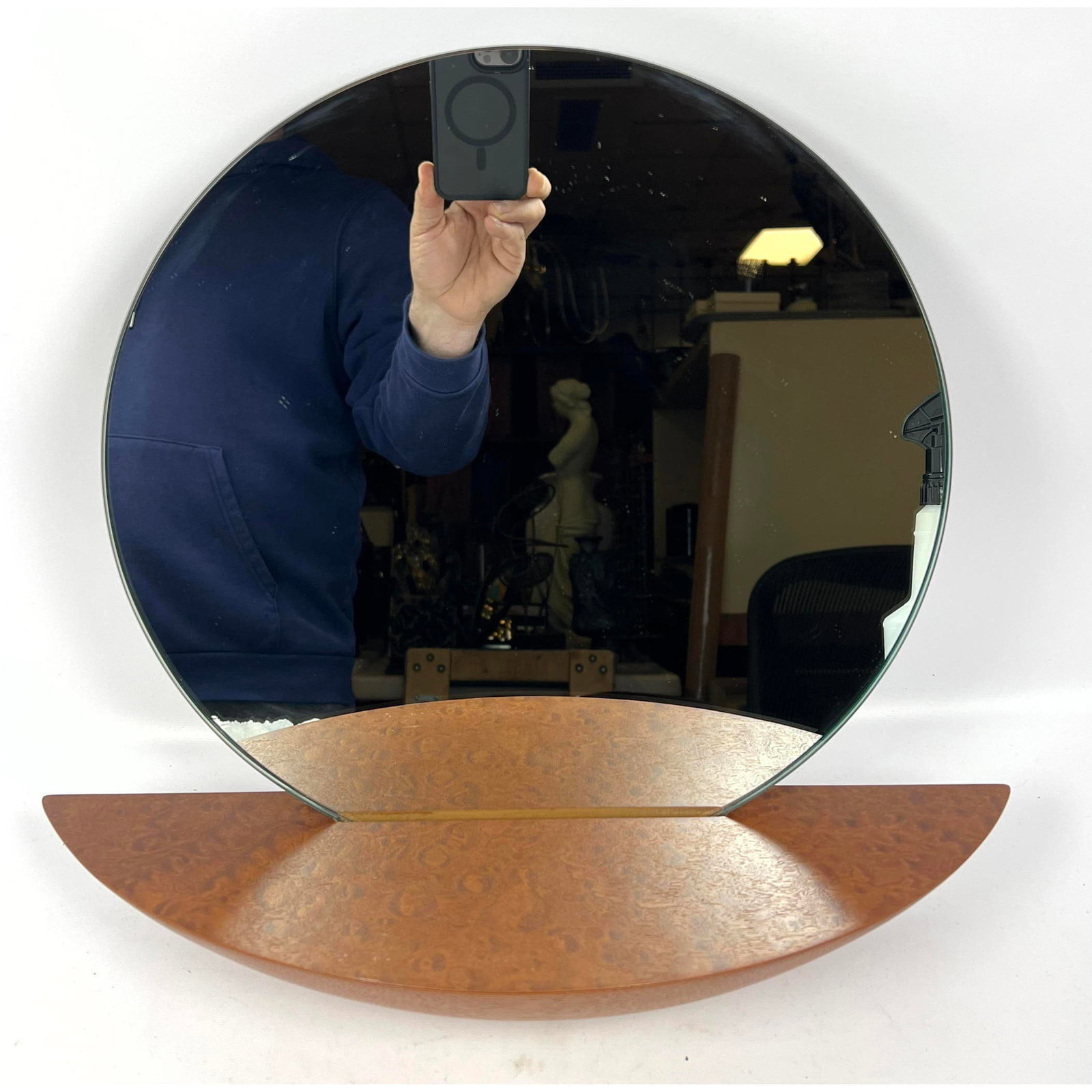 Artist Signed Exotic Wood Wall Shelf Mirror. Signed dated 99. (1 of 9)