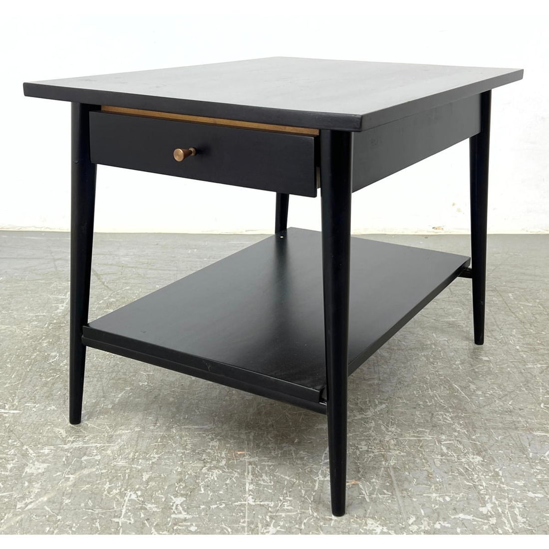 PAUL McCOBB Ebonized Side Table. Single Drawer. Planner Group. Label. (1 of 12)