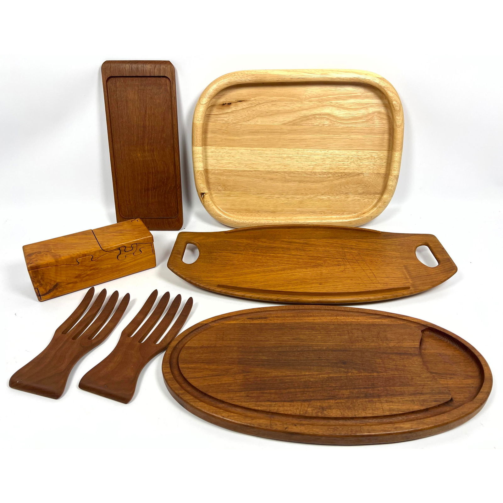 7pcs Mid Century Modern Wooden Tablewares. Artist Maple Burl Puzzle Box, Dansk, Laurdis Lonborg, Box (1 of 18)