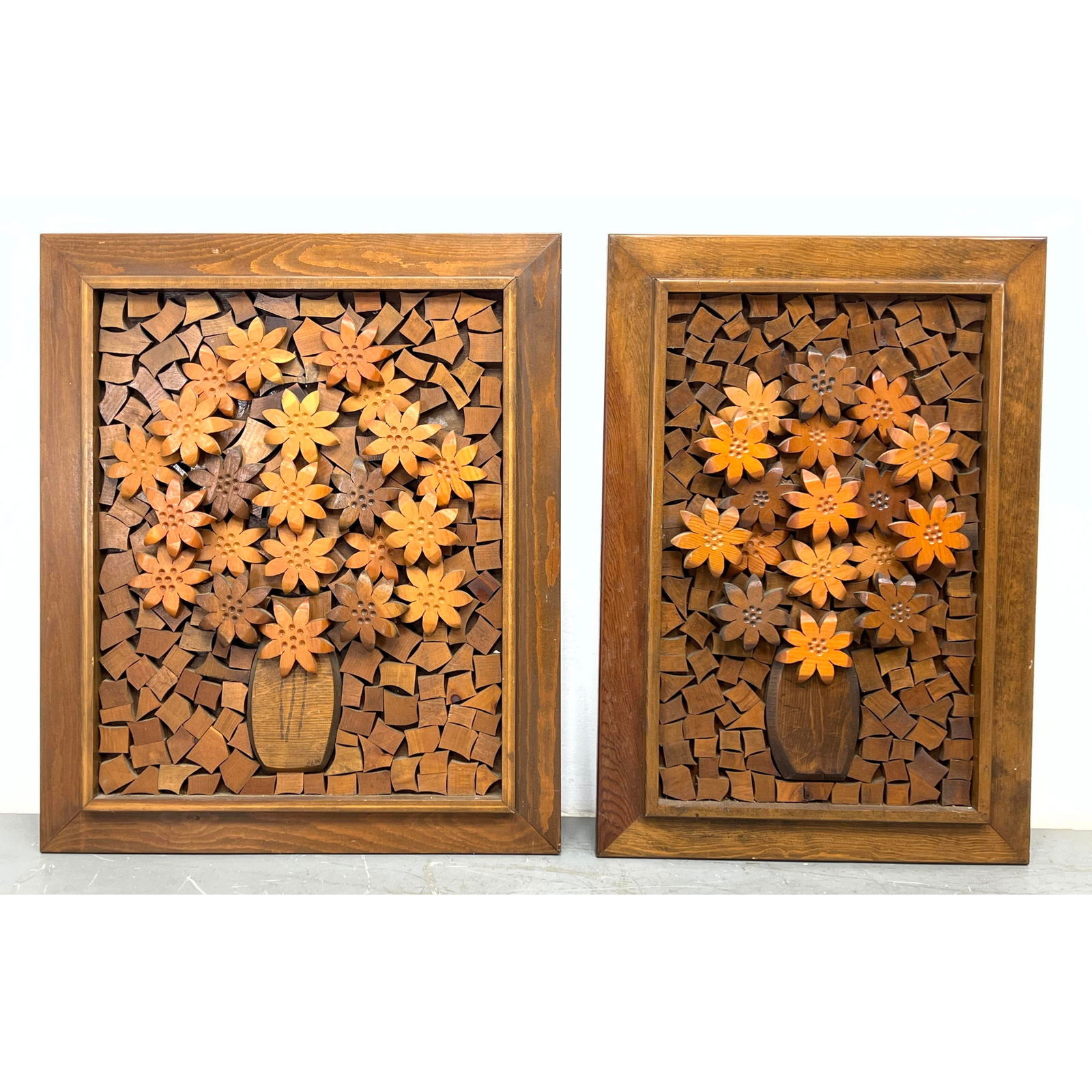 2 CAPPI Korean Layered Wood Wall Panel Sculpture.  Floral Design. (1 of 10)