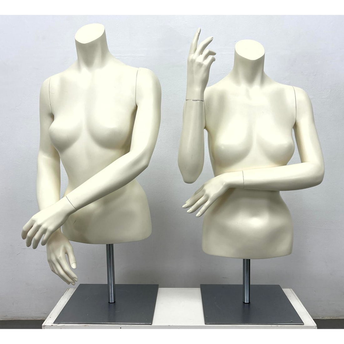 2 pc female mannequin torso on brushed steel bases. Removable arms and hands. (1 of 13)