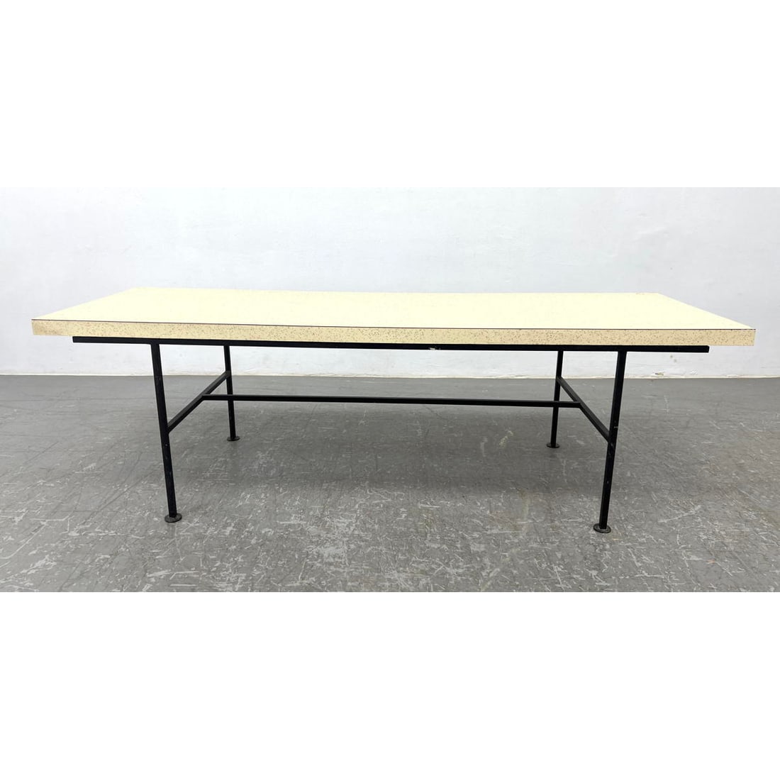 50s American modern coffee table. Square stock Iron base. Formica top. (1 of 6)