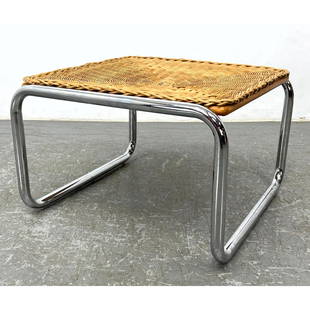 Martin Visser Wicker and chrome side table: Martin Visser Wicker and chrome side table Dimensions: Height: 16 inches, Width: 24 inches, Depth: 25 inches. --- - - We offer curbside delivery to NYC, Manhattan, Close Brooklyn, Hoboken about a week