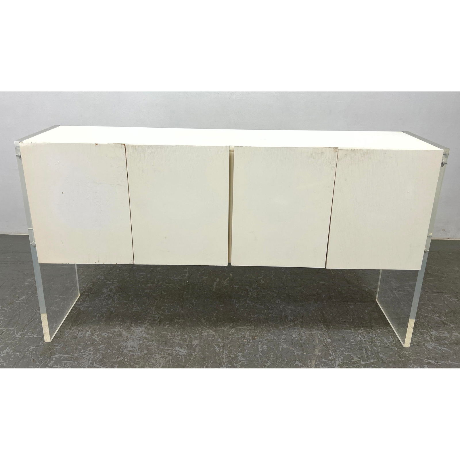 Milo Baughman Modernist Credenza. White Lacquer Sideboard Credenza with Lucite Sides. THAYER COGGIN (1 of 14)